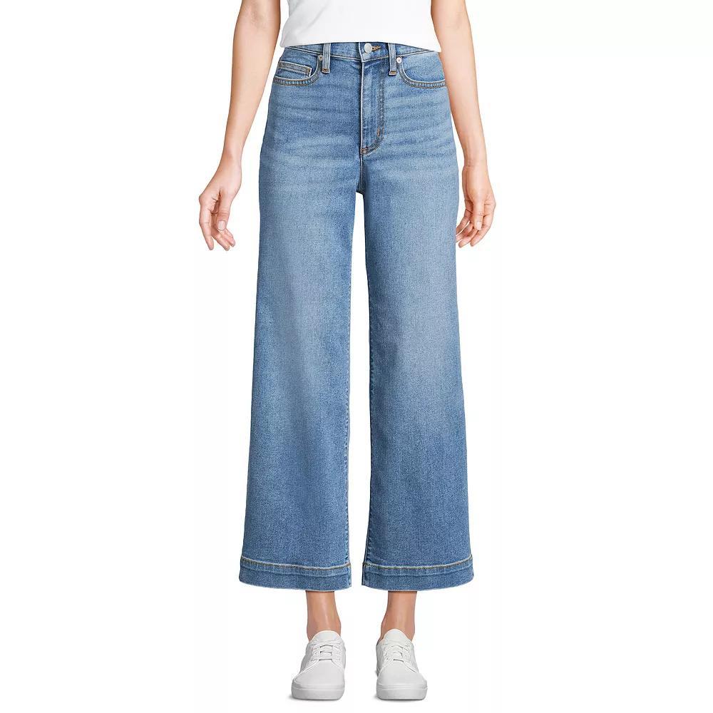 Women's Lands' End Recover Denim High Rise Wide Leg Crop Jeans, Size: 10, River Rinse Product Image