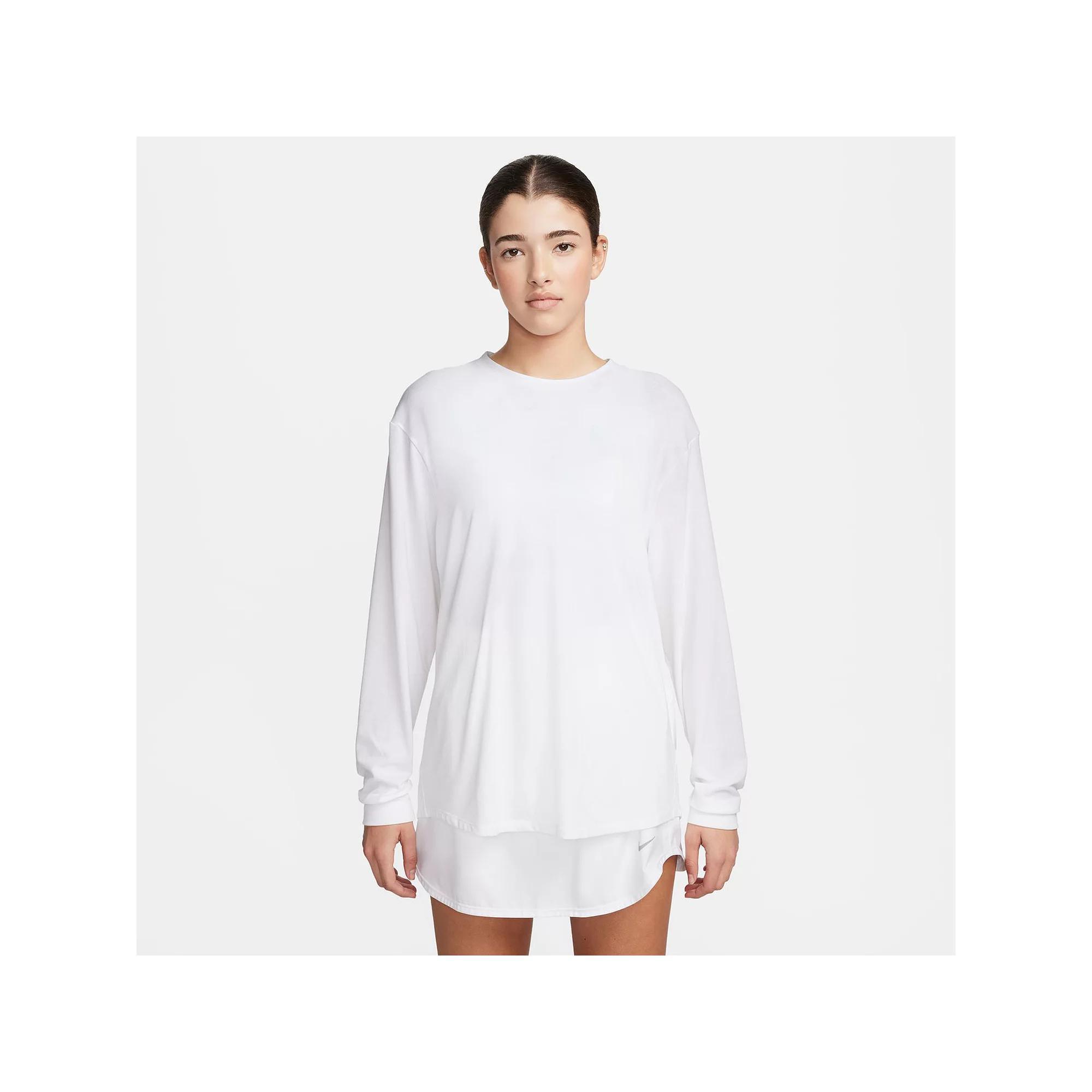 Women's Nike One Relaxed Dri-FIT Long Sleeve Top, Size: Medium, White Product Image
