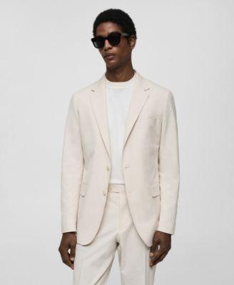 Striped seersucker cotton slim-fit suit blazer - Men | MANGO USA Product Image