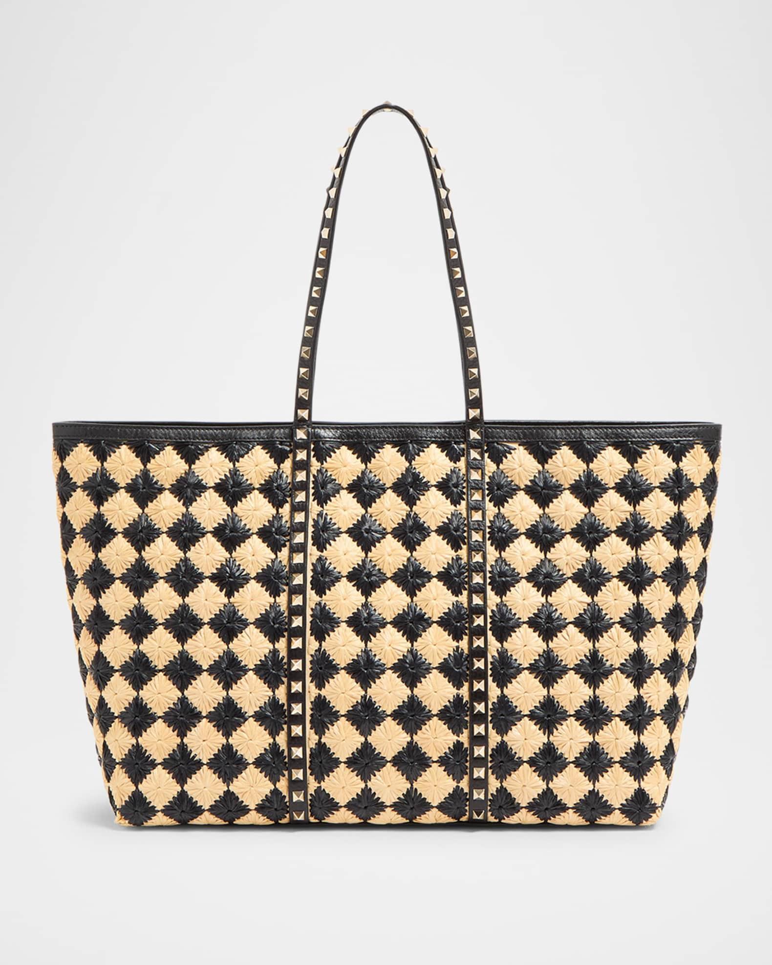 Rockstud Embroidered Raffia Shopping Tote Bag Product Image