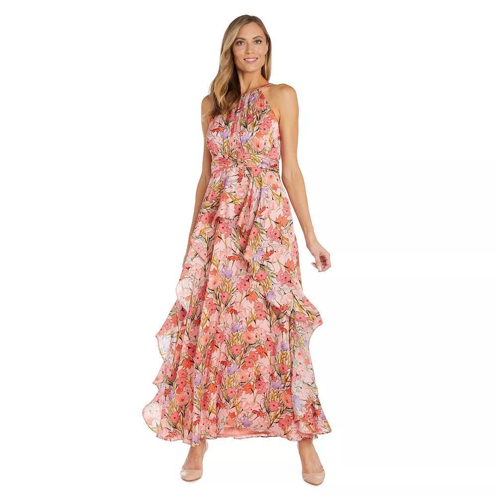Petite R&M Richards One-Piece Printed Peplum Halter Dress, Women's, Size: 10 Petite, Coral Purple Product Image