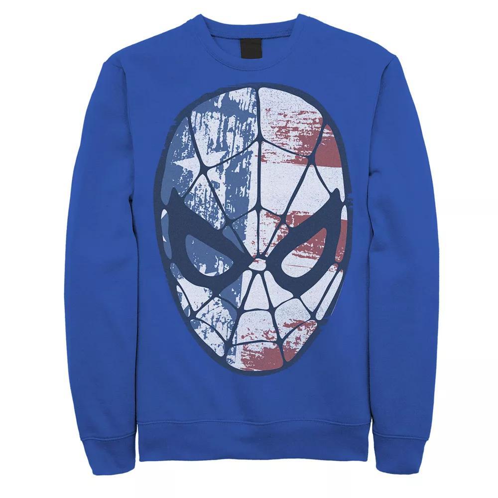 Men's Marvel Spider-Man American Flag Face Vintage Sweatshirt, Size: XXL, Royal Product Image