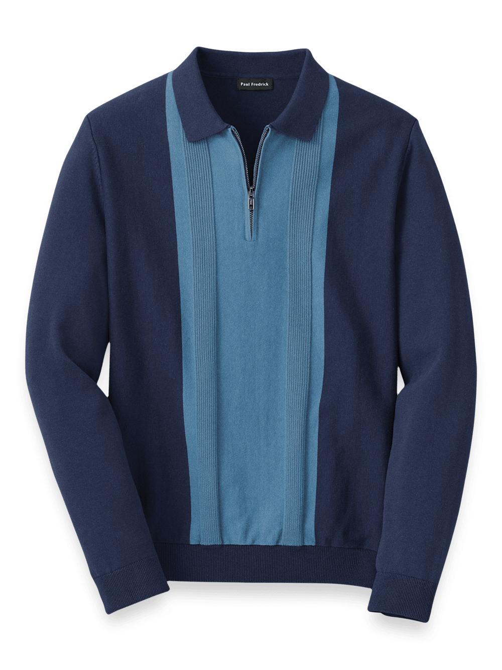 Cotton Quarter Zip Polo - Blue Product Image