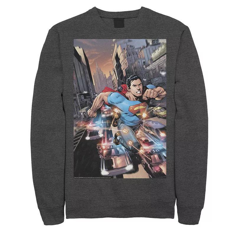 Men's DC Comics Superman Flashing Lights Poster Sweatshirt, Size: XXL, Grey Heather Product Image