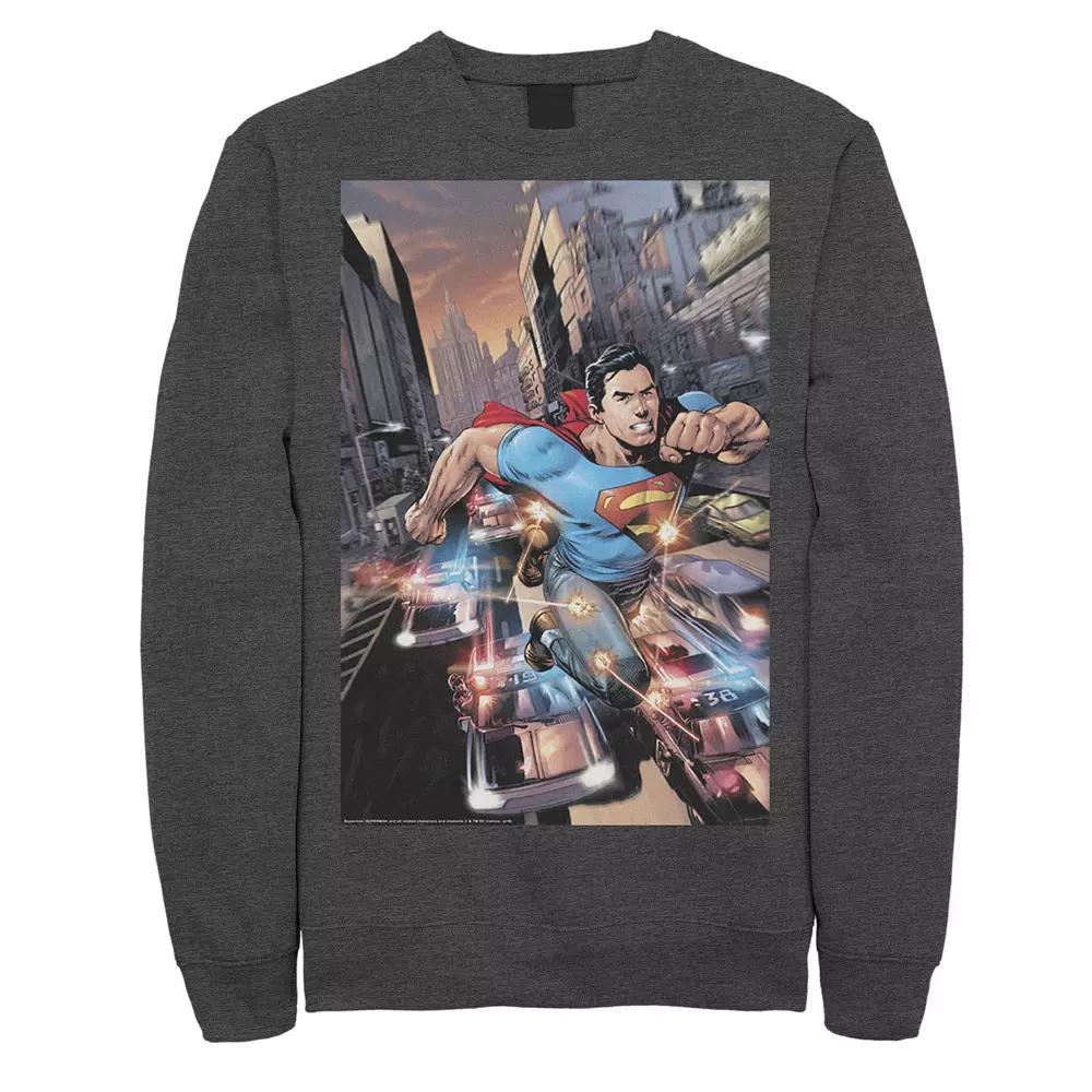 Men's DC Comics Superman Flashing Lights Poster Sweatshirt, Size: XXL, Grey Heather Product Image