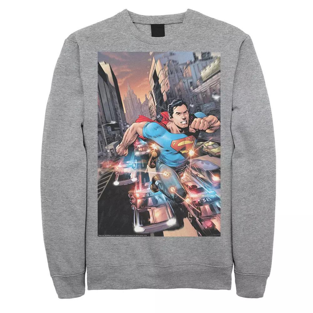Men's DC Comics Superman Flashing Lights Poster Sweatshirt, Size: 3XL, Athletic Grey Product Image