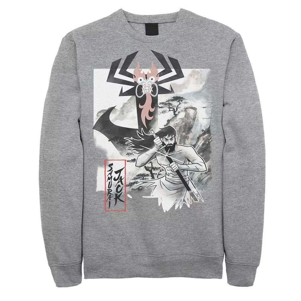 Men's Cartoon Network Samurai Jack Aku Water Color Paint Sketch Sweatshirt, Size: XL, Athletic Grey Product Image