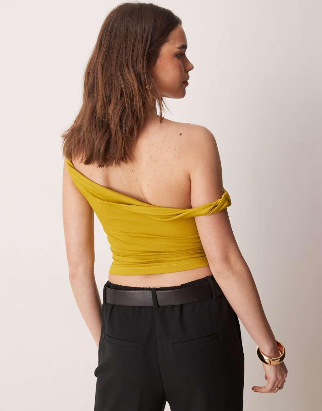 ASOS DESIGN twist strap top in olive Product Image