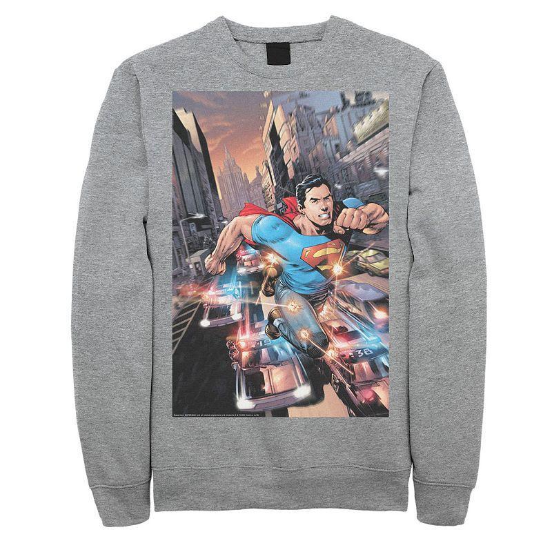 Men's DC Comics Superman Flashing Lights Poster Sweatshirt, Size: 3XL, Athletic Grey Product Image