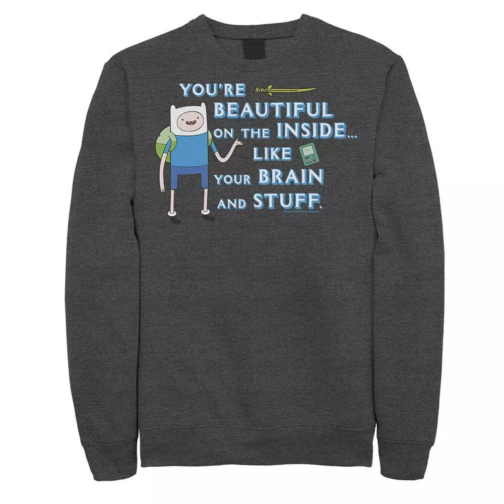 Men's Adventure Time Finn You're Beautiful On The Inside Portrait Fleece, Size: 3XL, Athletic Grey Product Image