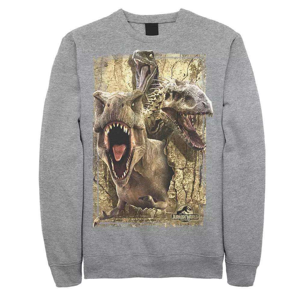 Men's Jurassic World T-Rex Indominus Rex & Raptor Fleece Pullover, Size: 3XL, Athletic Grey Product Image