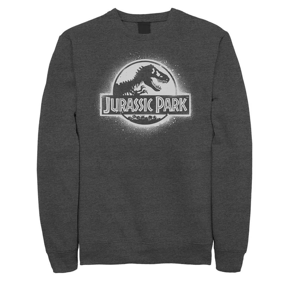 Men's Jurassic Park All White Spray Paint Stencil Movie Logo Sweashirt, Size: XL, Grey Heather Product Image
