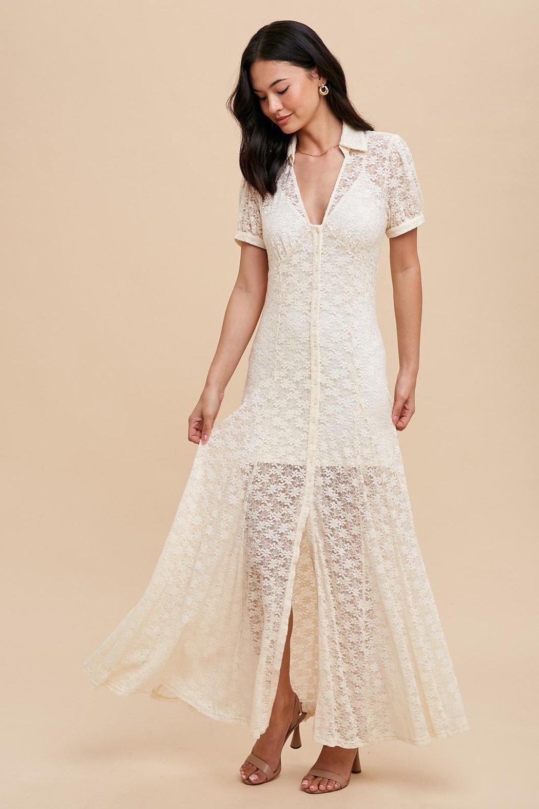 A LINE LACE BUTTON UP DRESS WITH SLIP Product Image