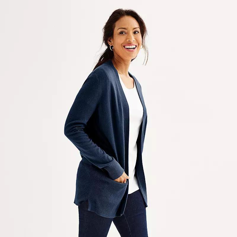 Petite Croft & Barrow Open-Front Cardigan with Pockets, Womens Product Image