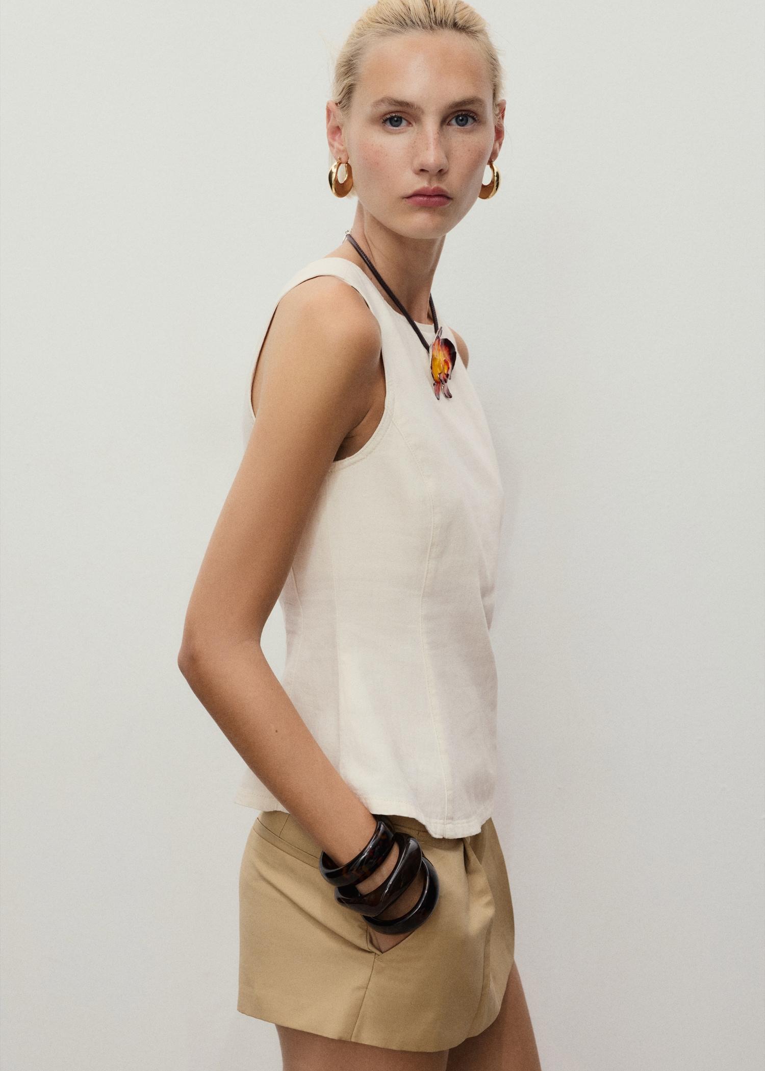 Flared denim top - Women | MANGO USA Product Image