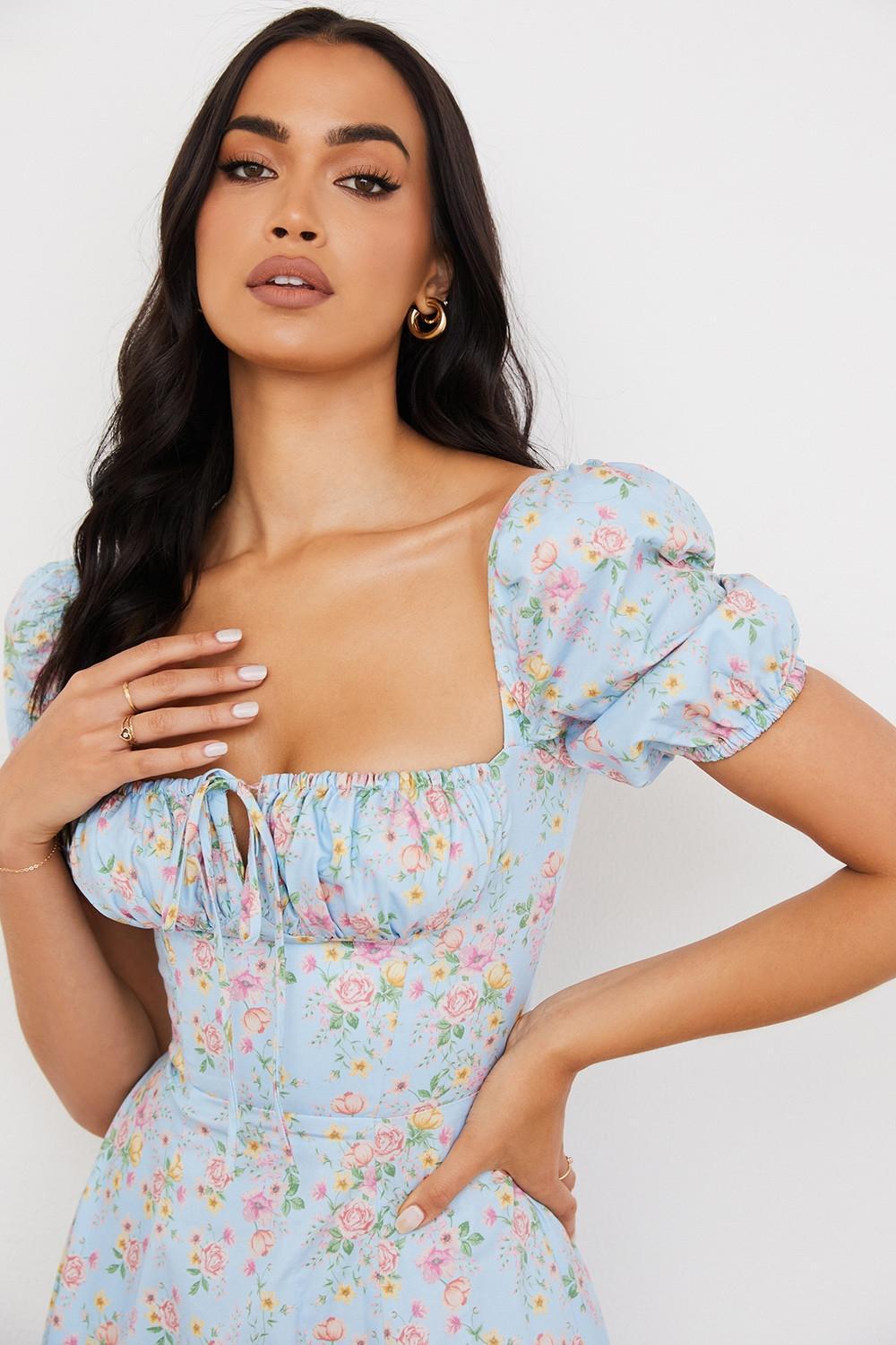 Tallulah Blue Vintage Floral Puff Sleeve Midi Dress Product Image
