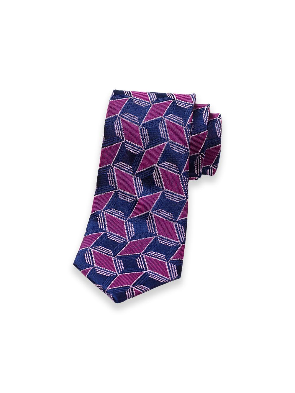 Geometric Woven Silk Tie - Berry/navy Product Image