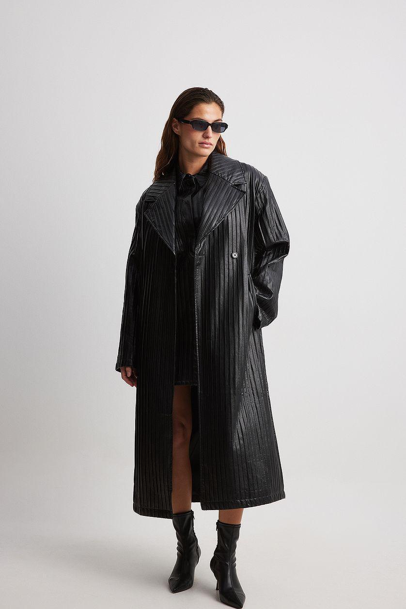 Oversized Pleated Pu Trench Coat Product Image