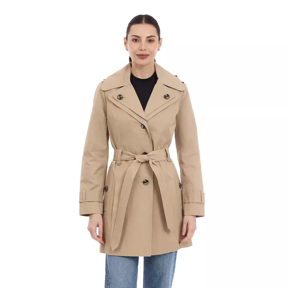 Women's London Fog Double-Lapel Removable Hood Belted Trench Coat, Size: Small, Grey Product Image
