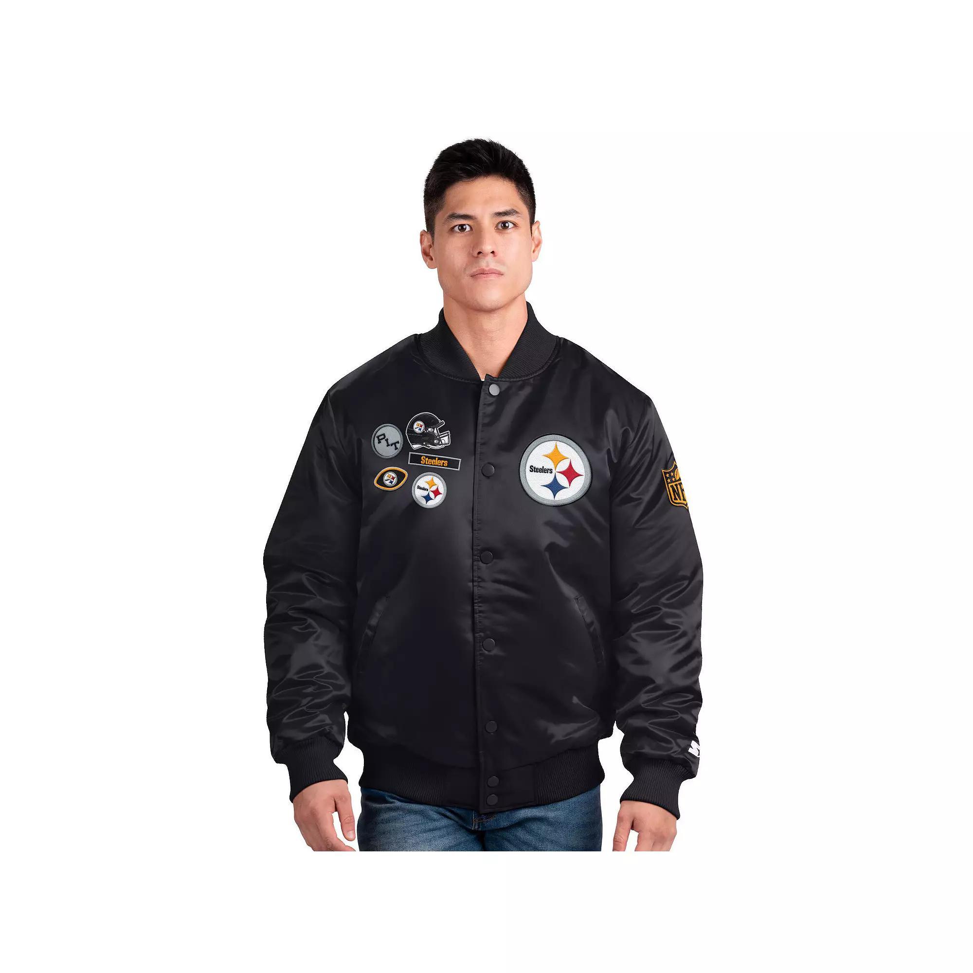 Men's Starter Black Pittsburgh Steelers Exclusive Satin Full-Snap Varsity Jacket, Size: Small Product Image