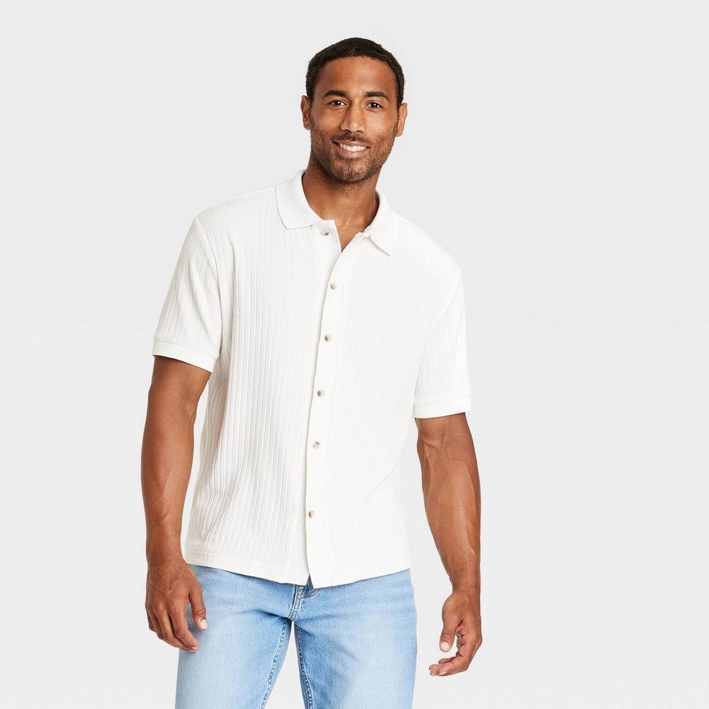 Mens Full Button Polo Shirt - Goodfellow & Co Ivory L Product Image
