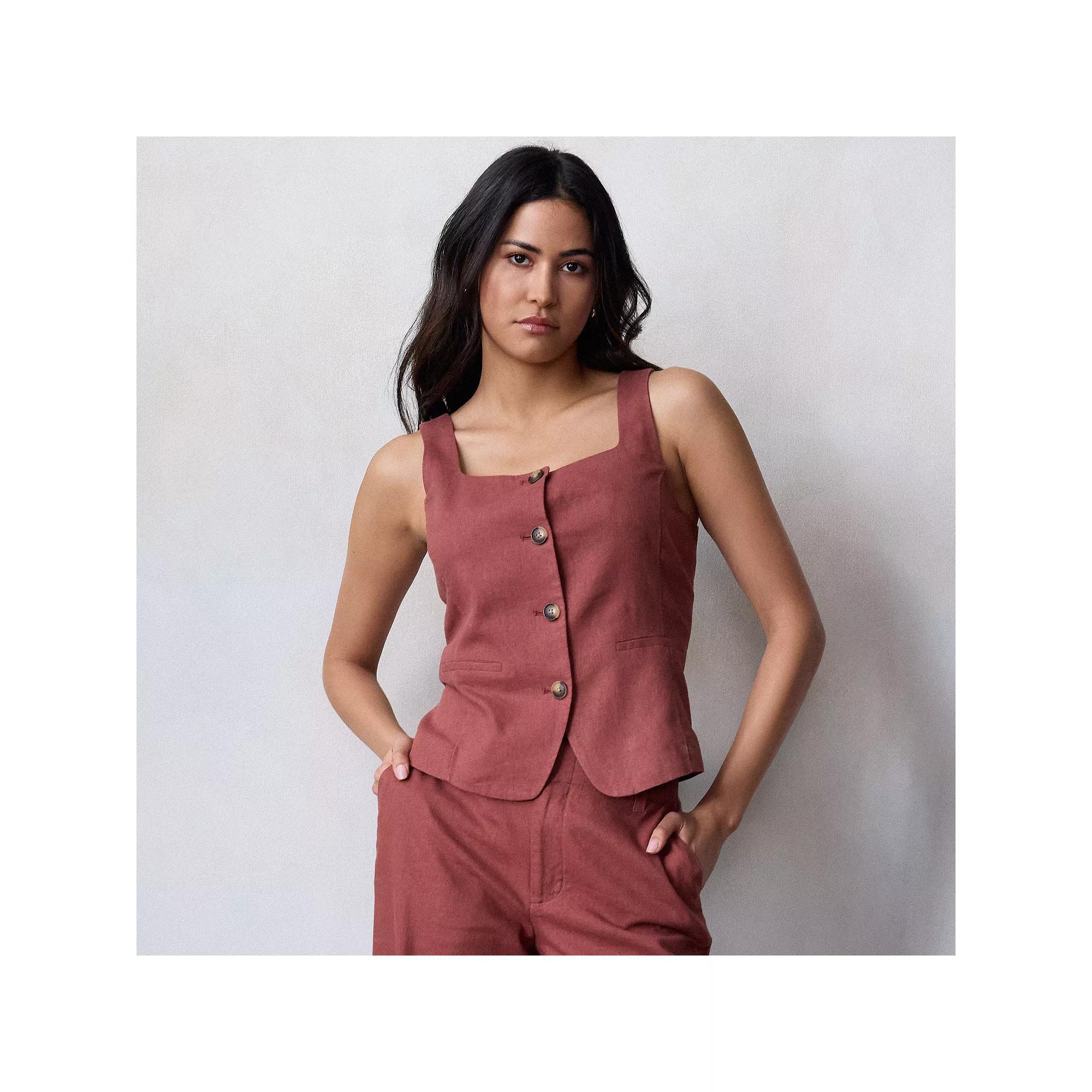 Women's LC Lauren Conrad Thin Strap Square Neck Vest, Size: XL, Brown Product Image