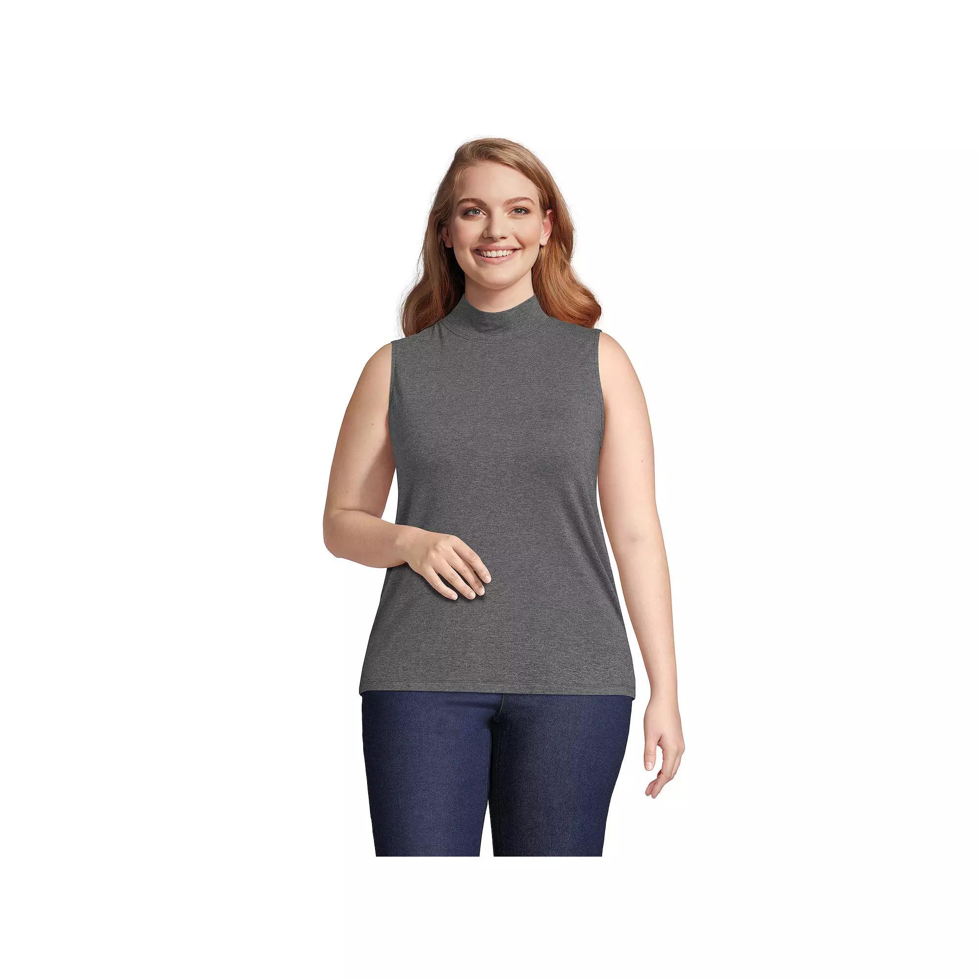 Plus Size Lands' End Sleeveless Mock Neck Tank Top, Women's, Size: 2XL, Grey Heather Product Image