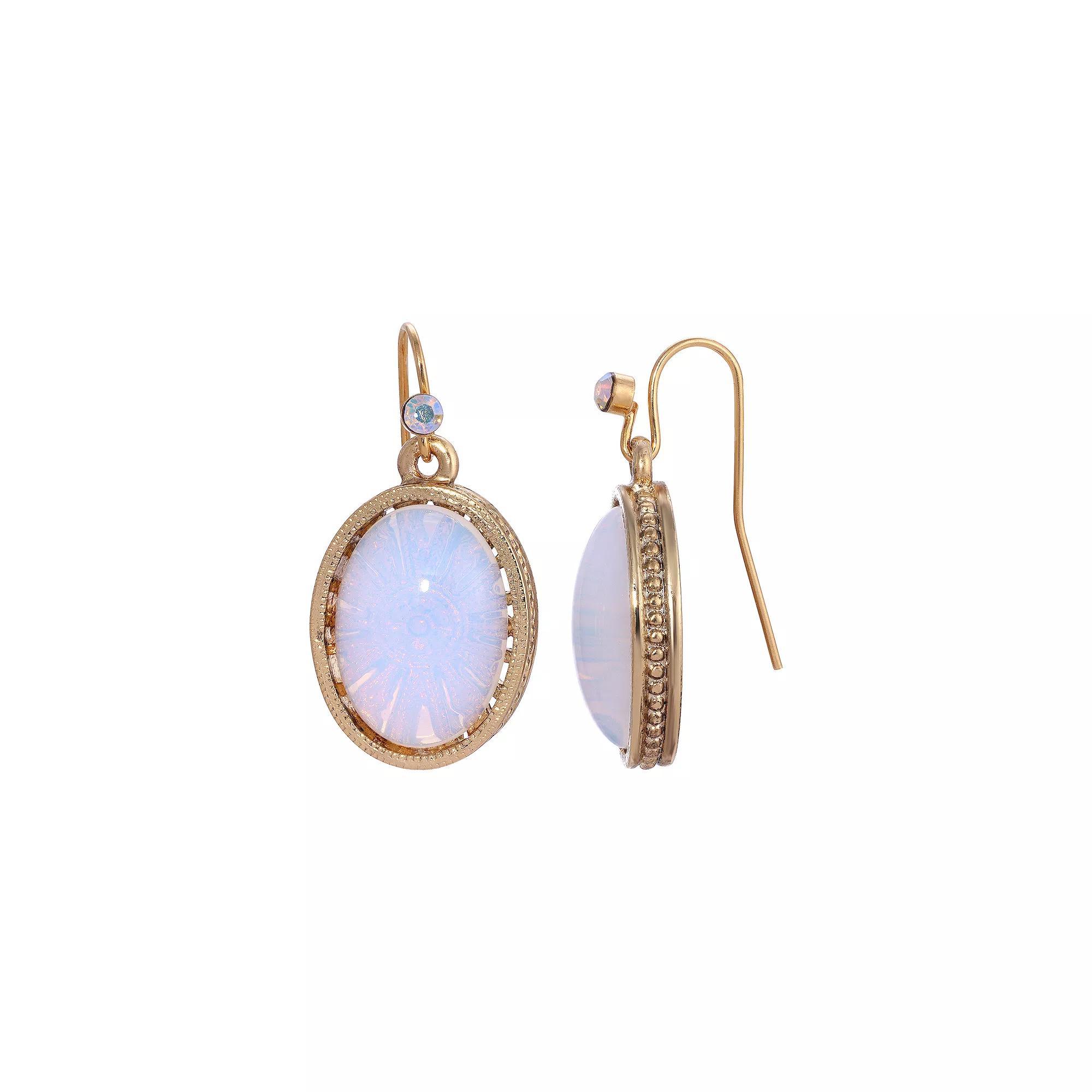 1928 Gold Tone Oval Glass Drop Earrings, Womens, White Product Image