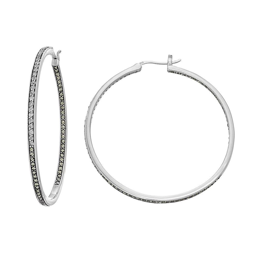 Lavish by TJM Sterling Silver White Topaz & Marcasite Hoop Earrings, Women's, Grey Product Image