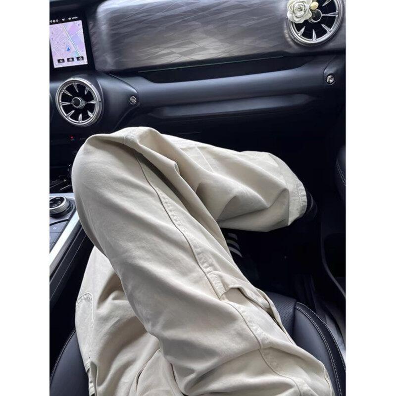 Mid Rise Plain Loose Fit Cargo Pants Product Image