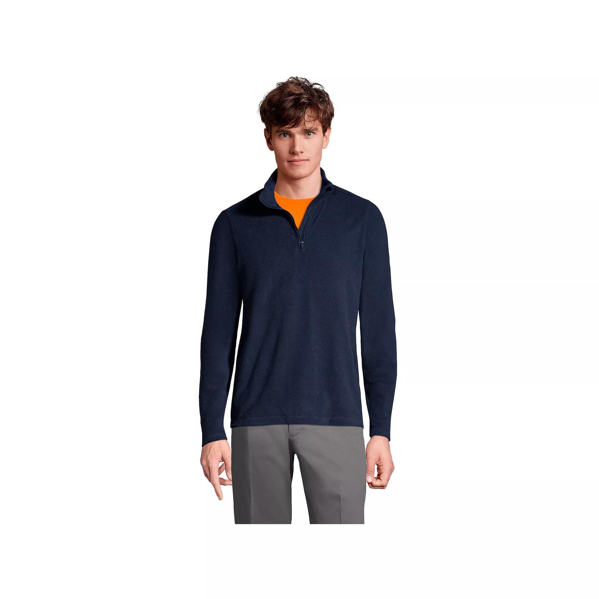 Men's Lands' End Lightweight Fleece Quarter Zip Pullover, Size: Large, Blue Product Image