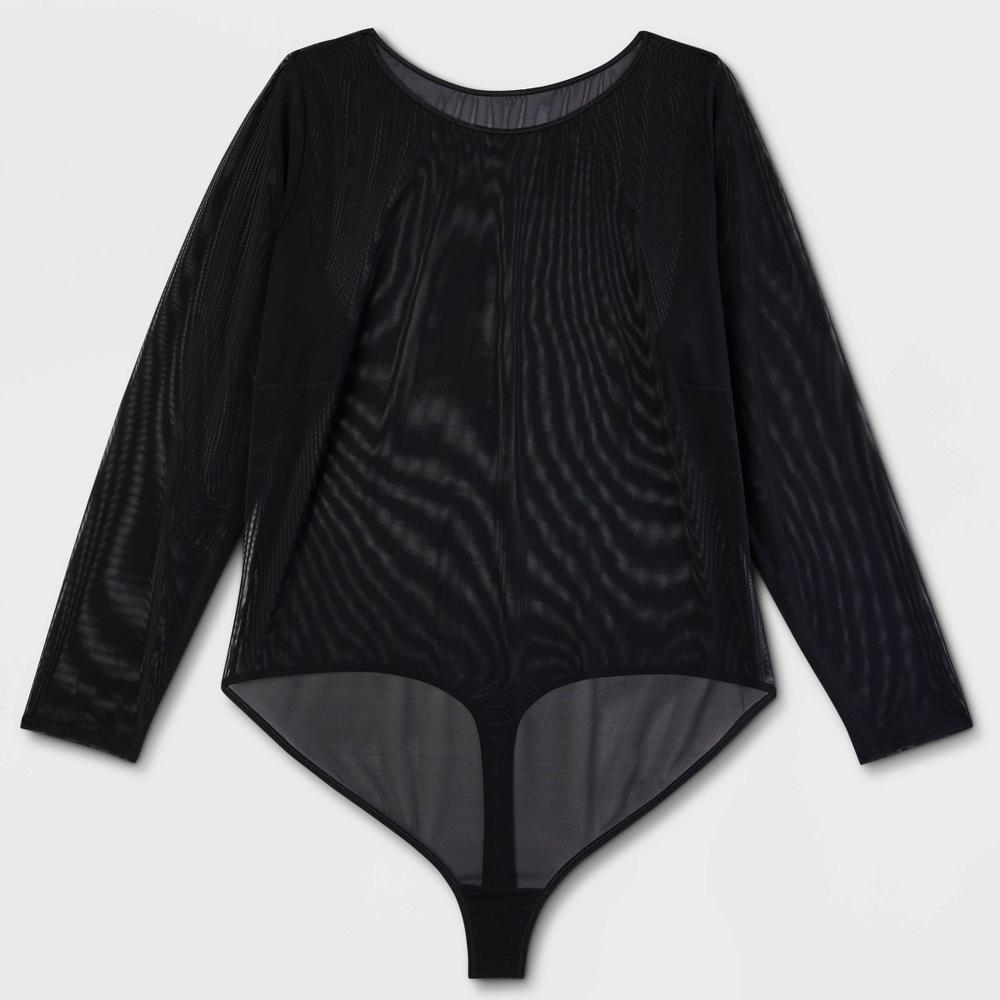 Womens Mesh Long Sleeve Bodysuit - Auden 1X: Plusheer Lingerie, Nylon Spandex Pullover with Snap Closure Product Image