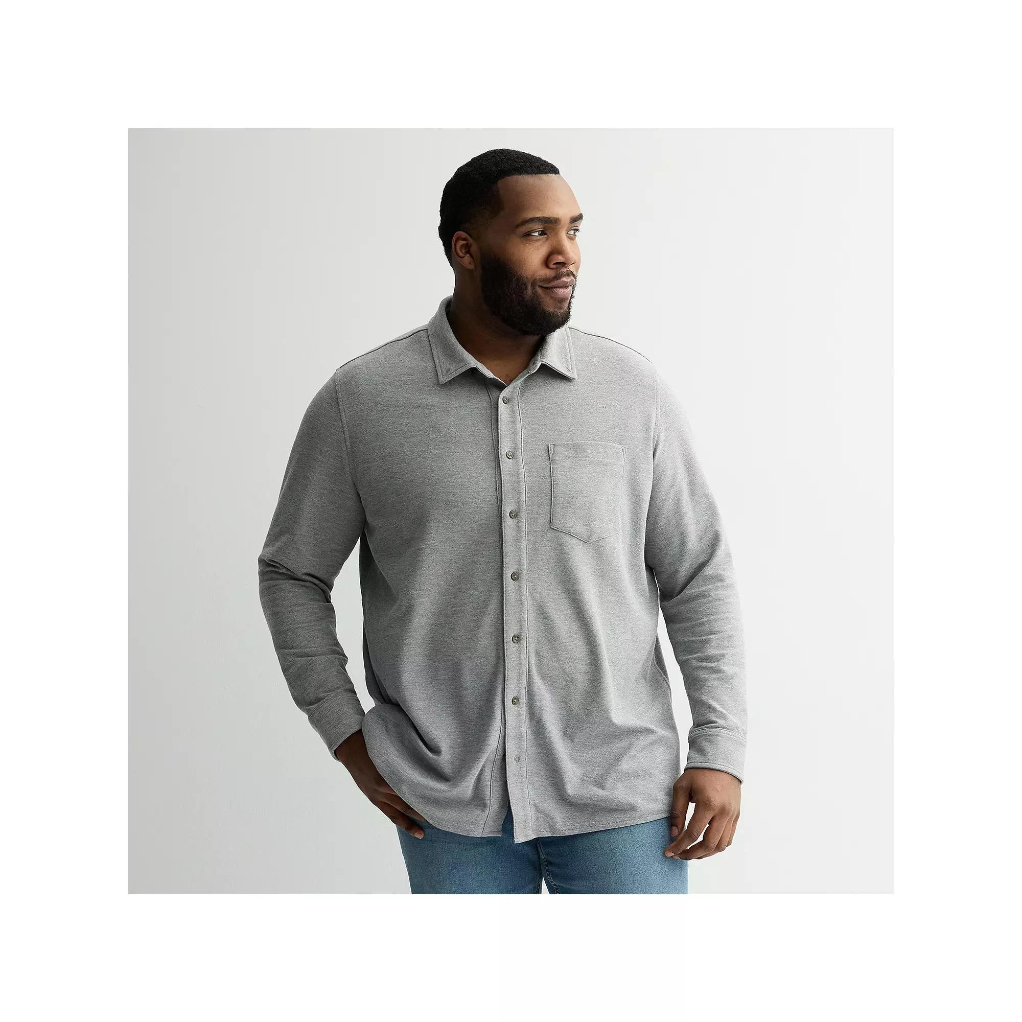 Big & Tall Sonoma Goods For Life® Everyday Long Sleeve Knit Button-Down Shirt, Men's, Size: XXL Tall, Medium Mineral Grey Product Image