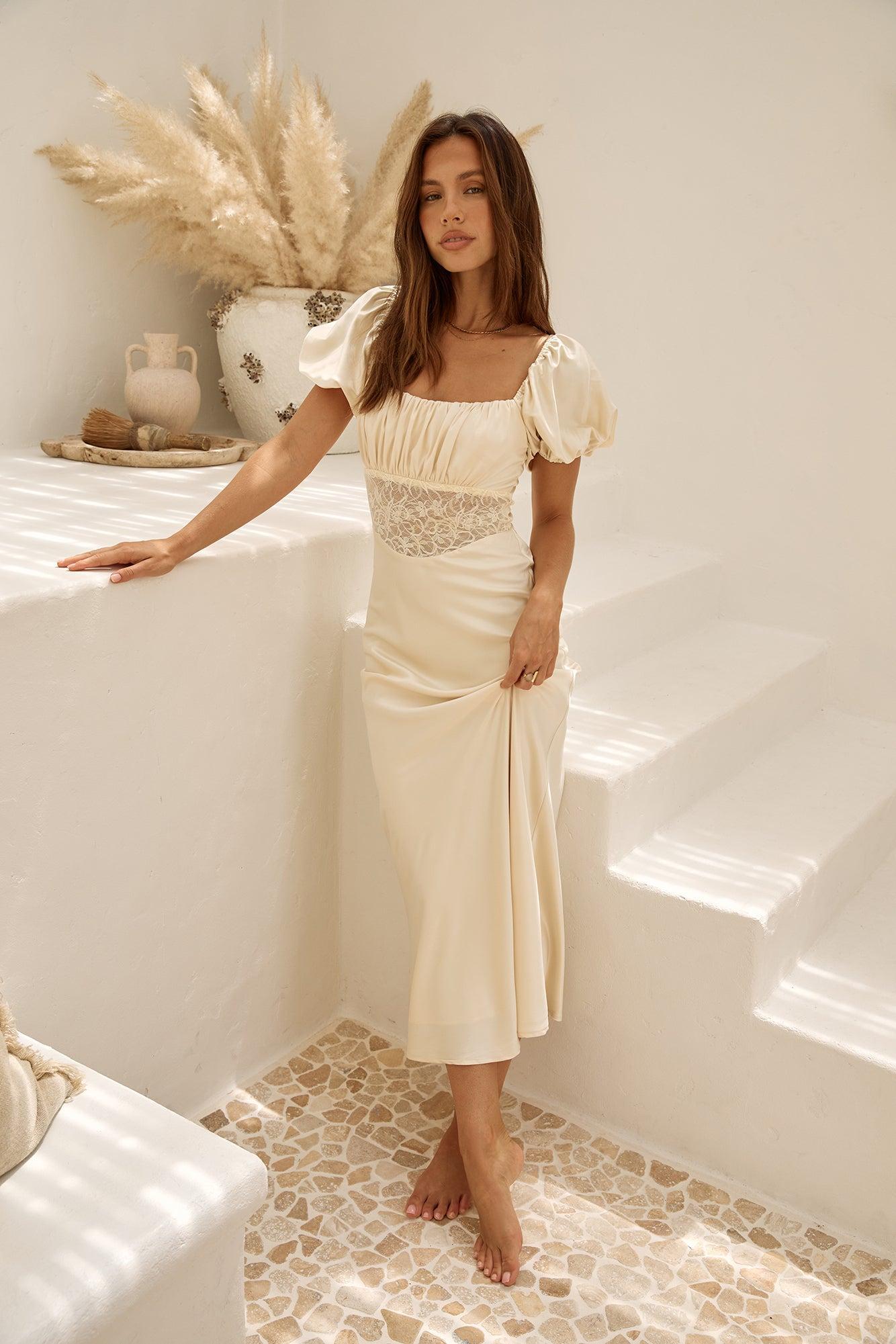 Gilded Daydreams Satin Maxi Dress Yellow Product Image