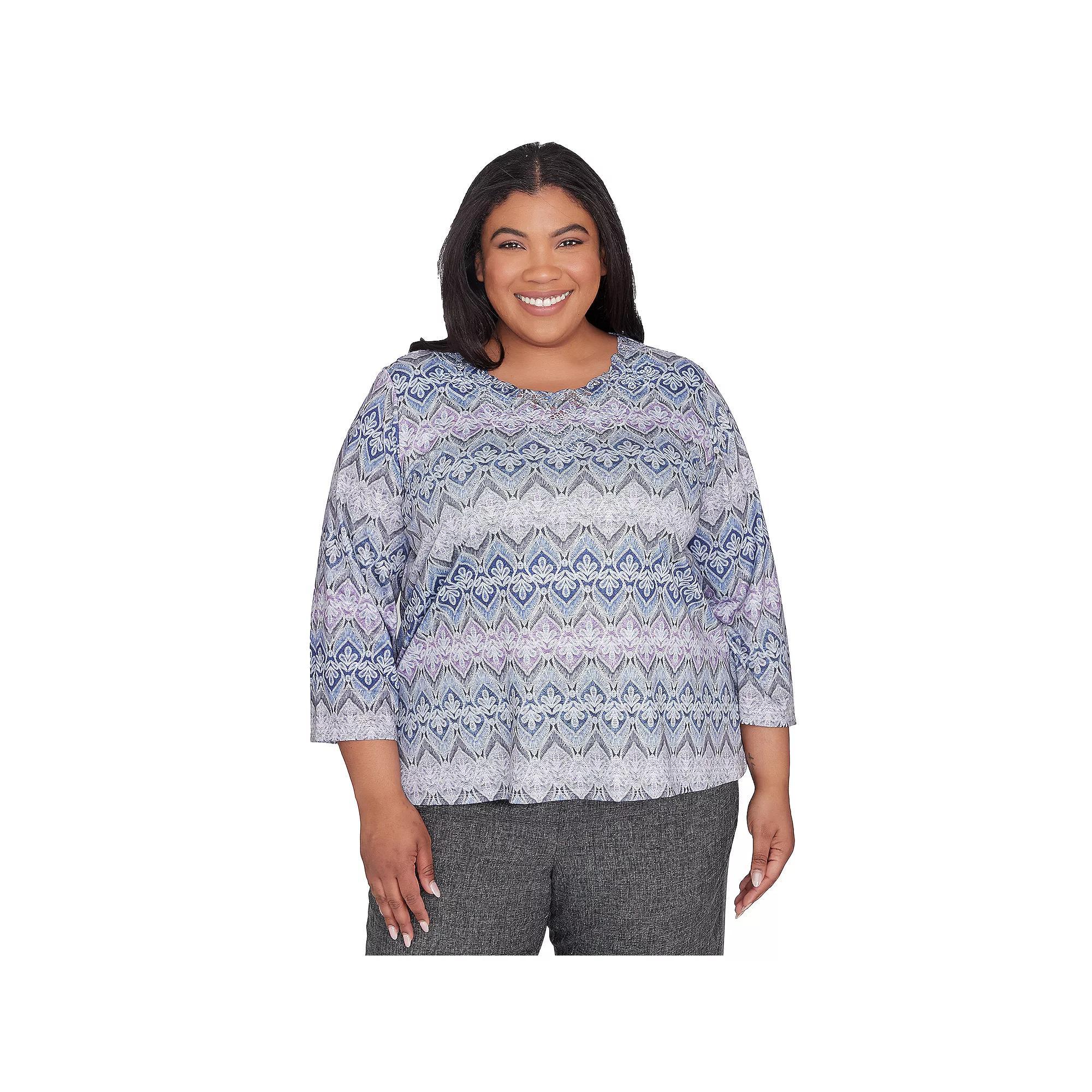 Plus Size Alfred Dunner Crewneck Lace Textured Top, Women's, Size: 3XL, Gray Product Image
