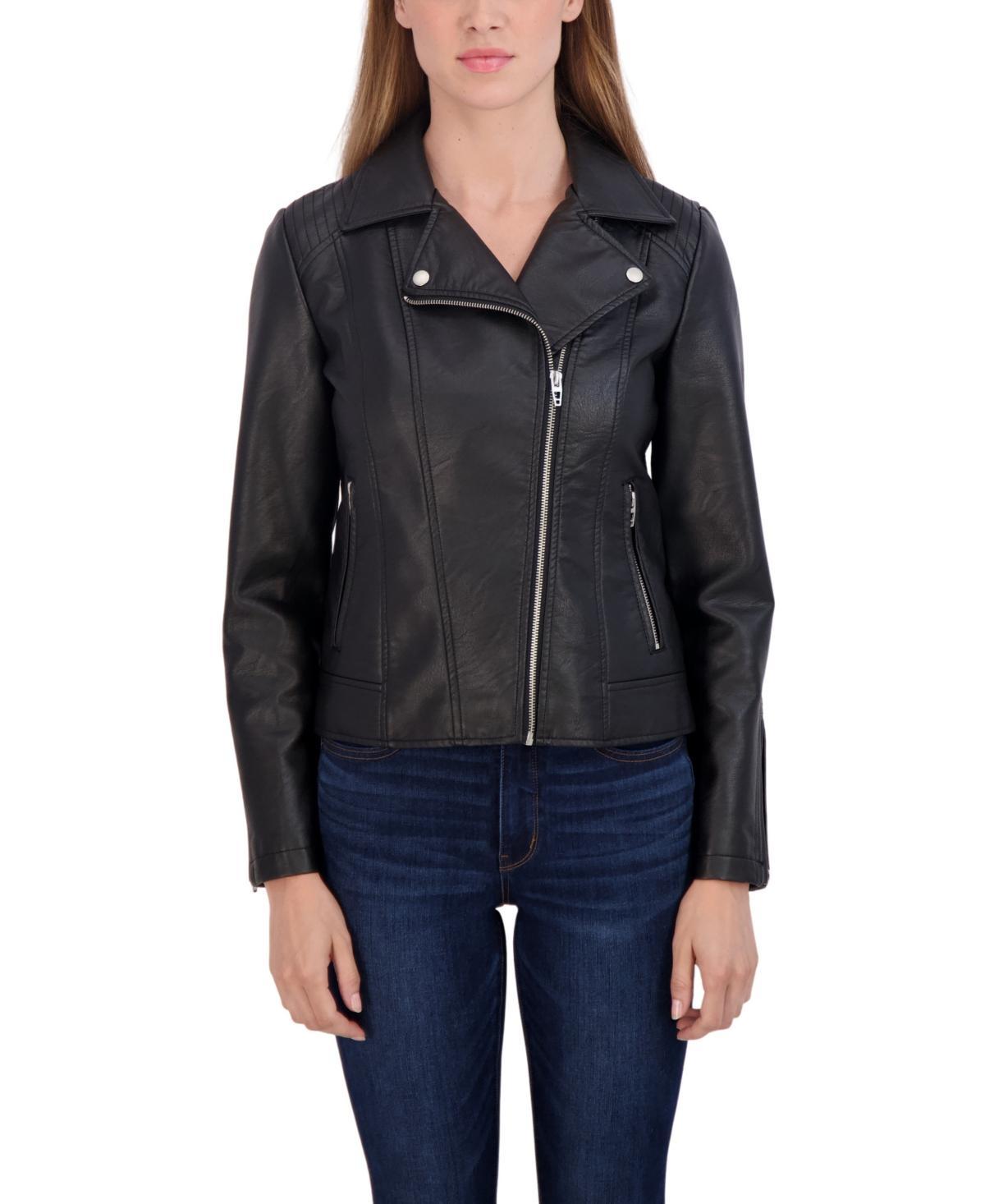 Women's Sebby Collection Faux-Leather Moto Jacket, Size: Large, Red Product Image