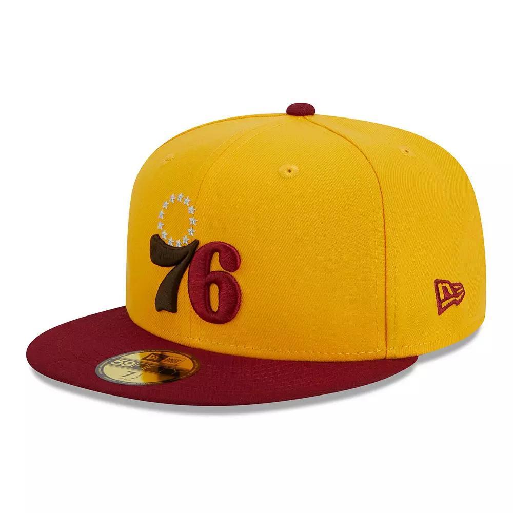 Men's New Era Yellow/Red Philadelphia 76ers Fall Leaves 2-Tone 59FIFTY Fitted Hat, Size: 7 5/8, 76r Yellow Product Image