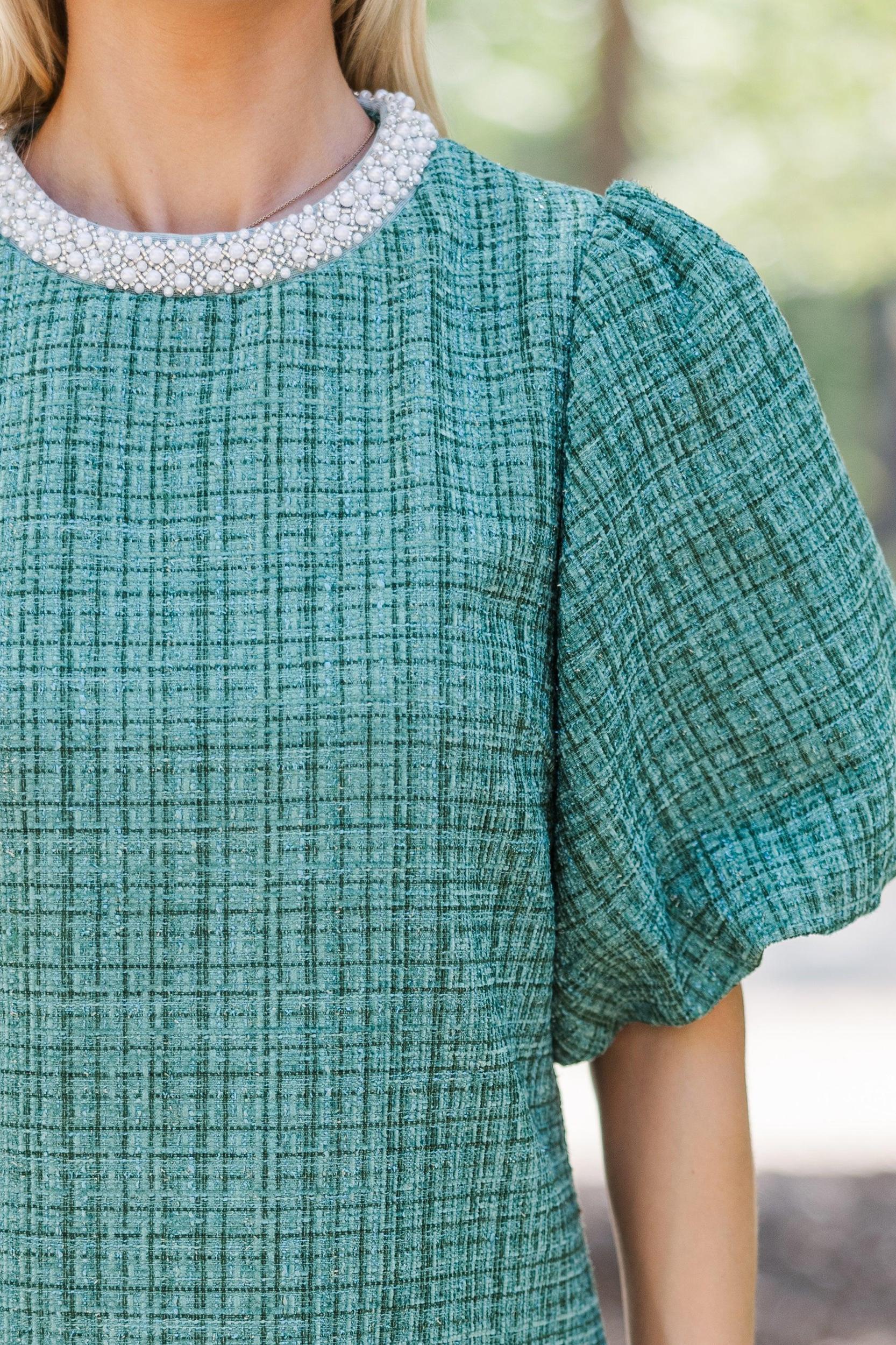 Calling On You Green Shift Tweed Dress Female Product Image