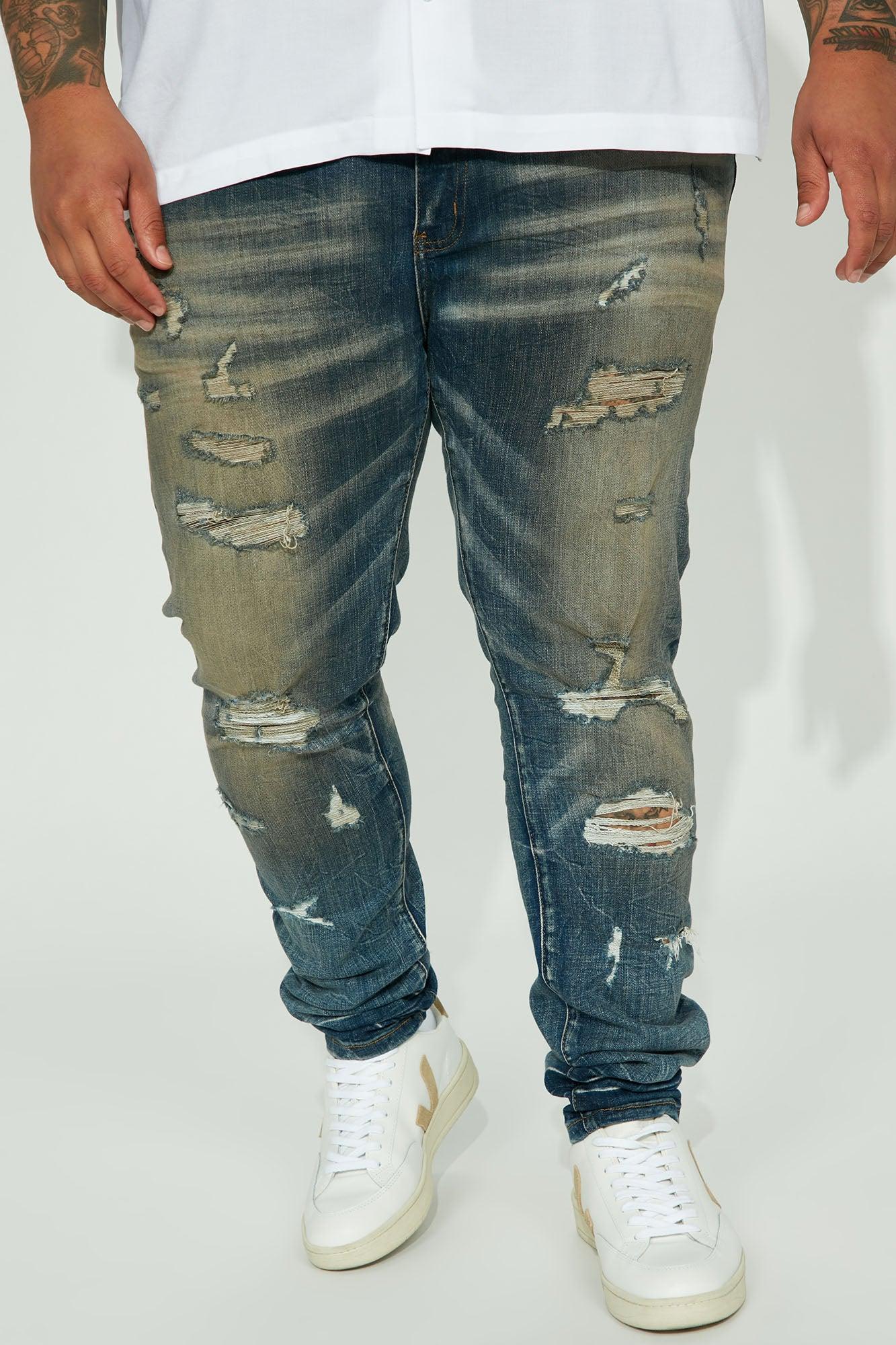 Keep it Pushing Distressed Stacked Skinny Jeans - Vintage Blue Wash Product Image