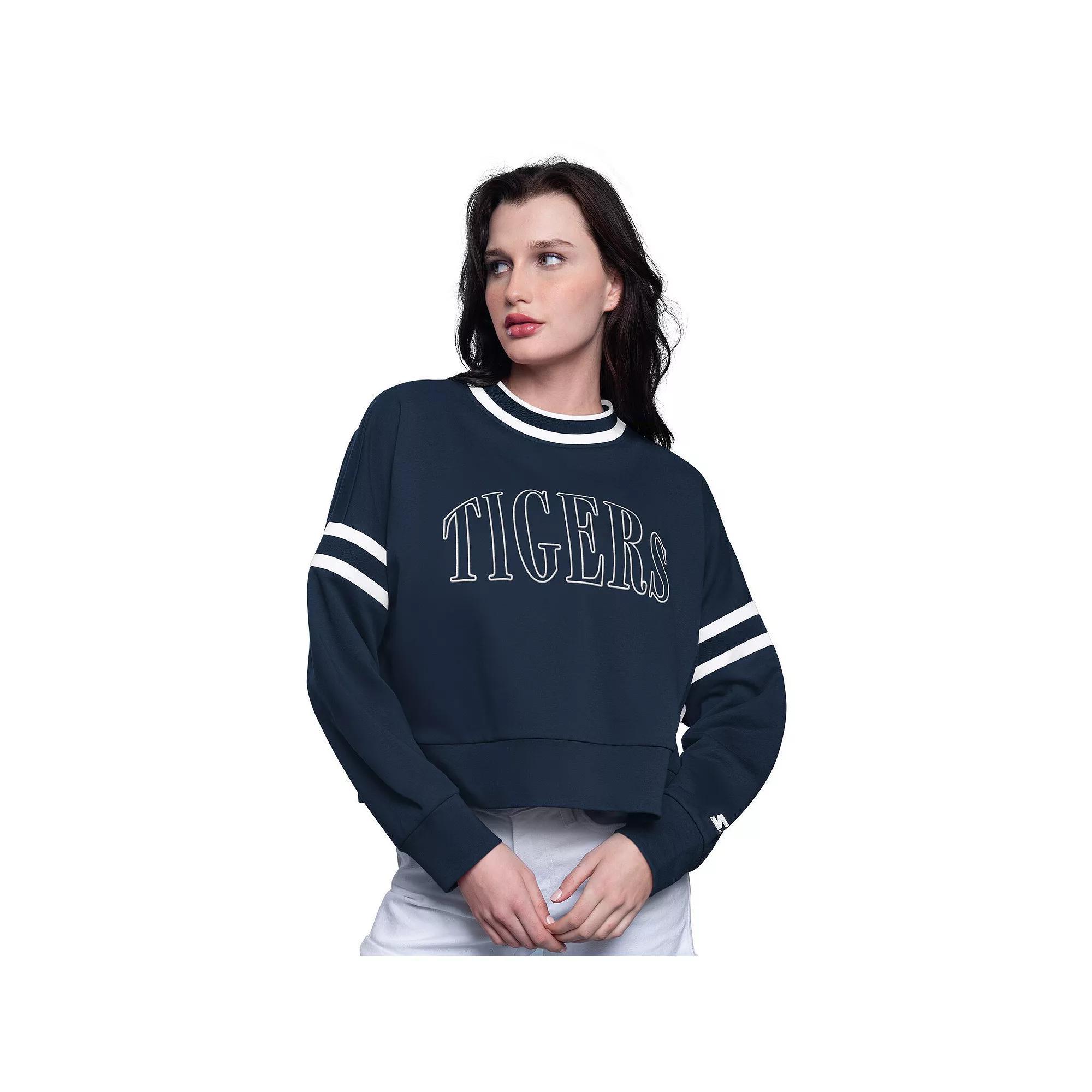 Women's Starter Navy Detroit Tigers Power Play Cropped Pullover Sweatshirt, Size: Small, Blue Product Image