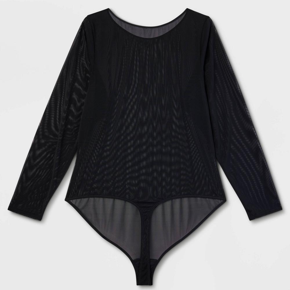 Womens Mesh Long Sleeve Bodysuit - Auden 1X: Plusheer Lingerie, Nylon Spandex Pullover with Snap Closure Product Image
