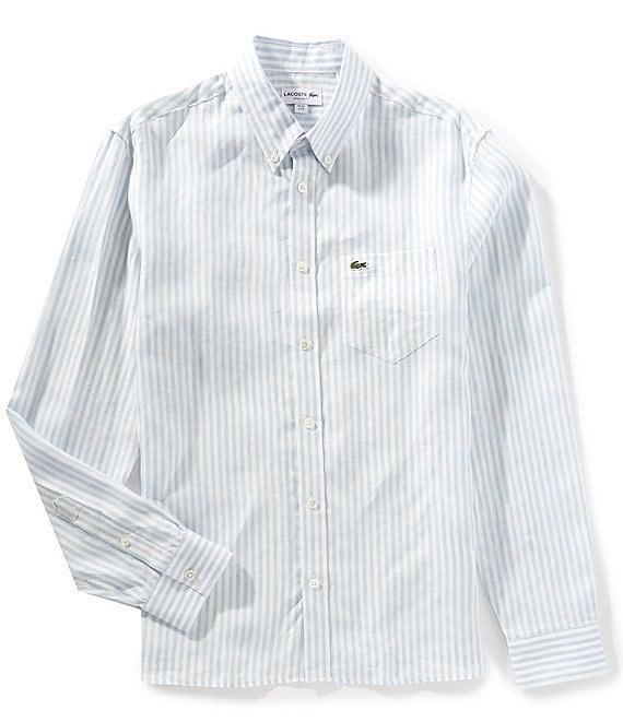 Lacoste Linen Stripe Long Sleeve Woven Shirt Product Image