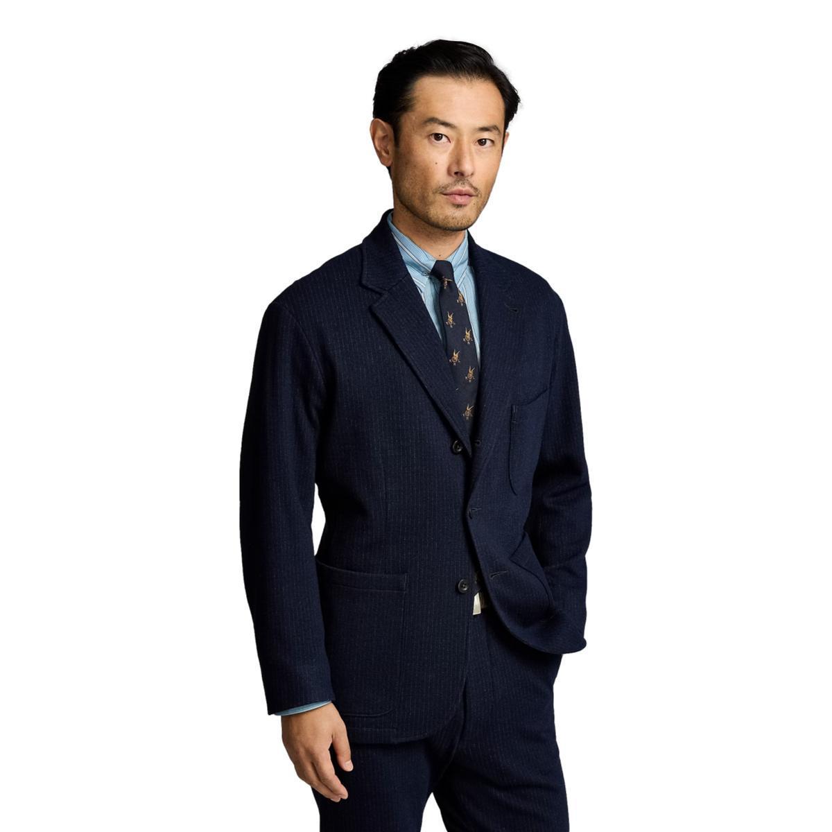 Unconstructed Jacquard-Knit Sport Coat Navy Multi Product Image