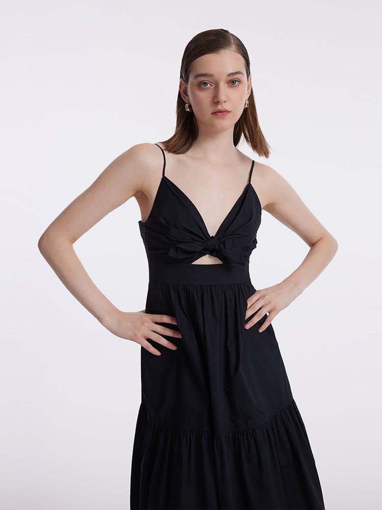 Cut-out Spaghetti Strap Bowknot Tied Maxi Dress Product Image