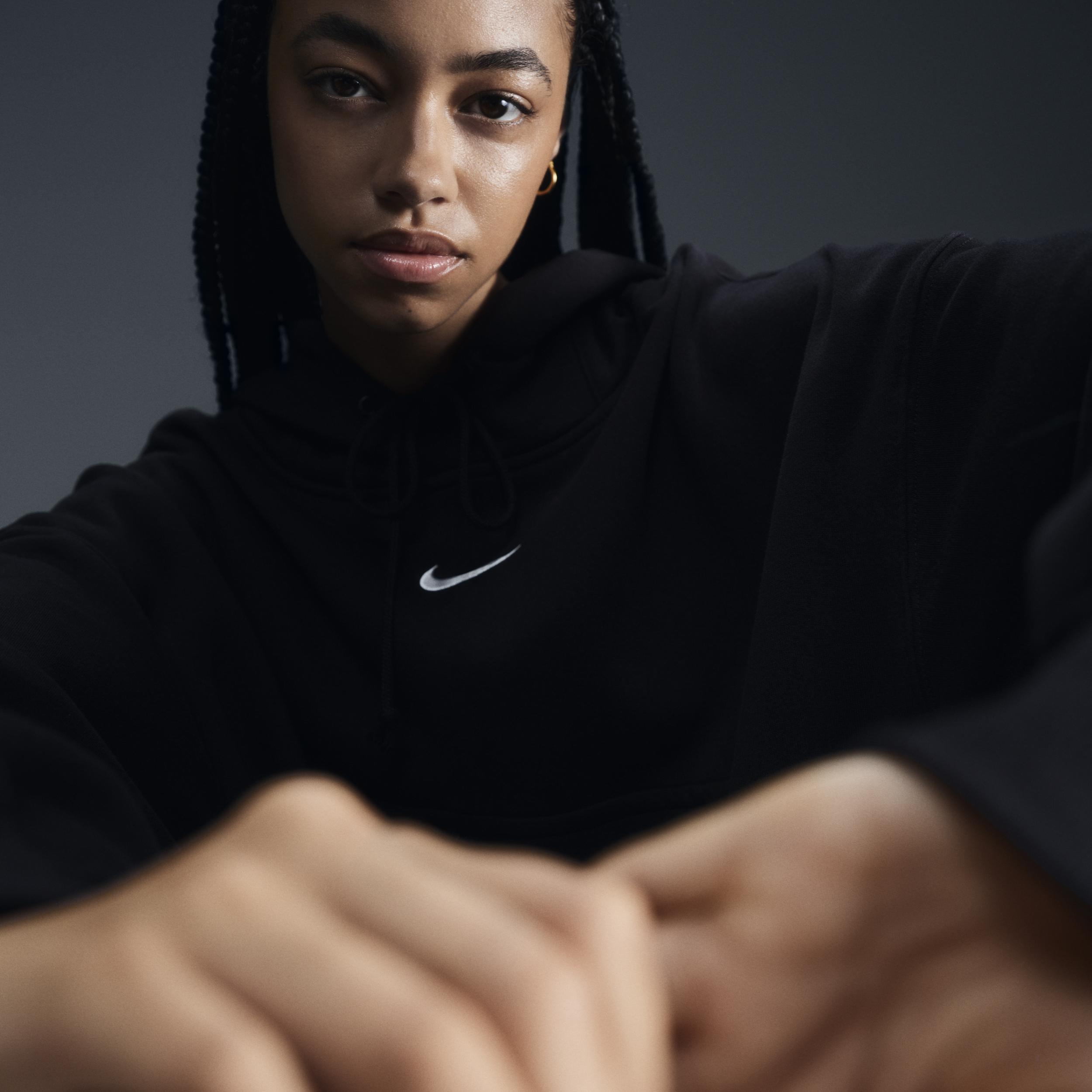 Nike Women's Sportswear Phoenix Fleece Over-Oversized Pullover Hoodie in Black/Black Size Small Cotton/Polyester/Fleece Product Image