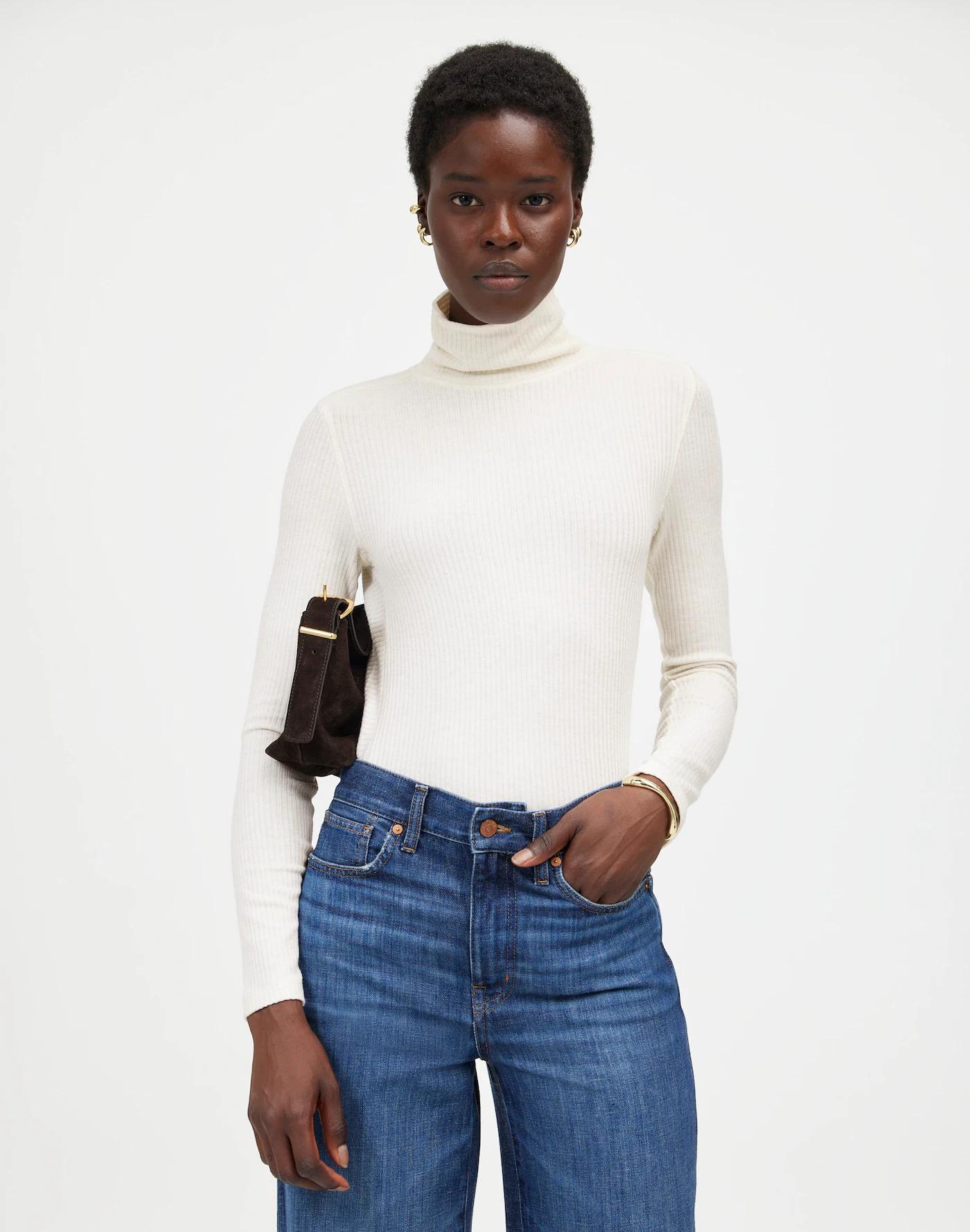 Ribbed Turtleneck Long-Sleeve Tee Product Image