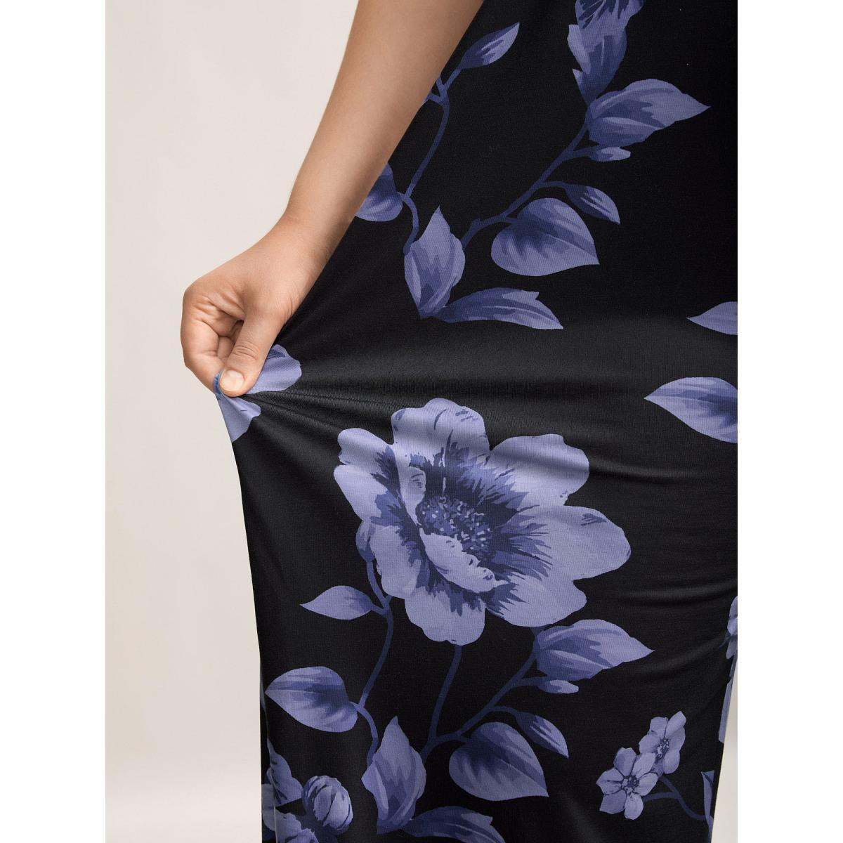 Plus Size Bluepurple Floral Print Stretchy Adjustable Straps Jumpsuit Women Elegant Sleeveless Non Everyday-Elegant Loose Jumpsuits BloomChic 10/M Product Image