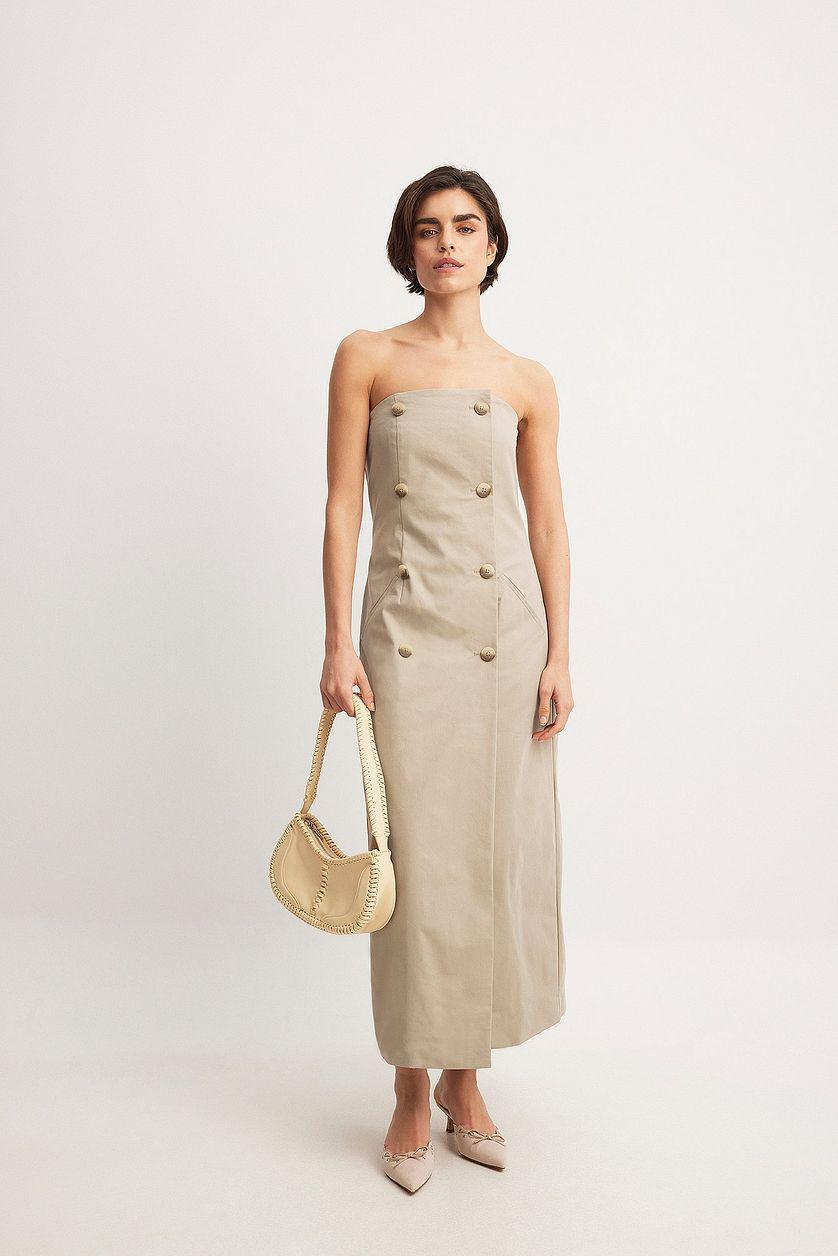 Gabardine Strapless Buttoned Maxi Dress Product Image
