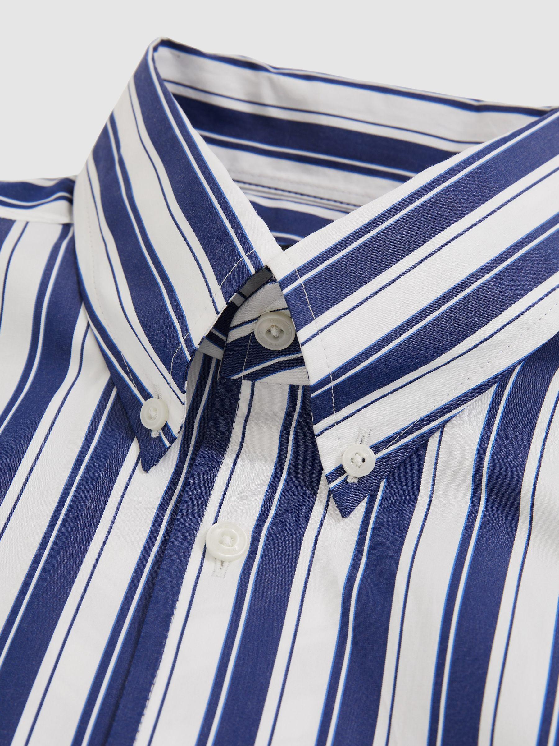 Cotton Stripe Button-Down Shirt Regular-Fit in White/Blue Product Image