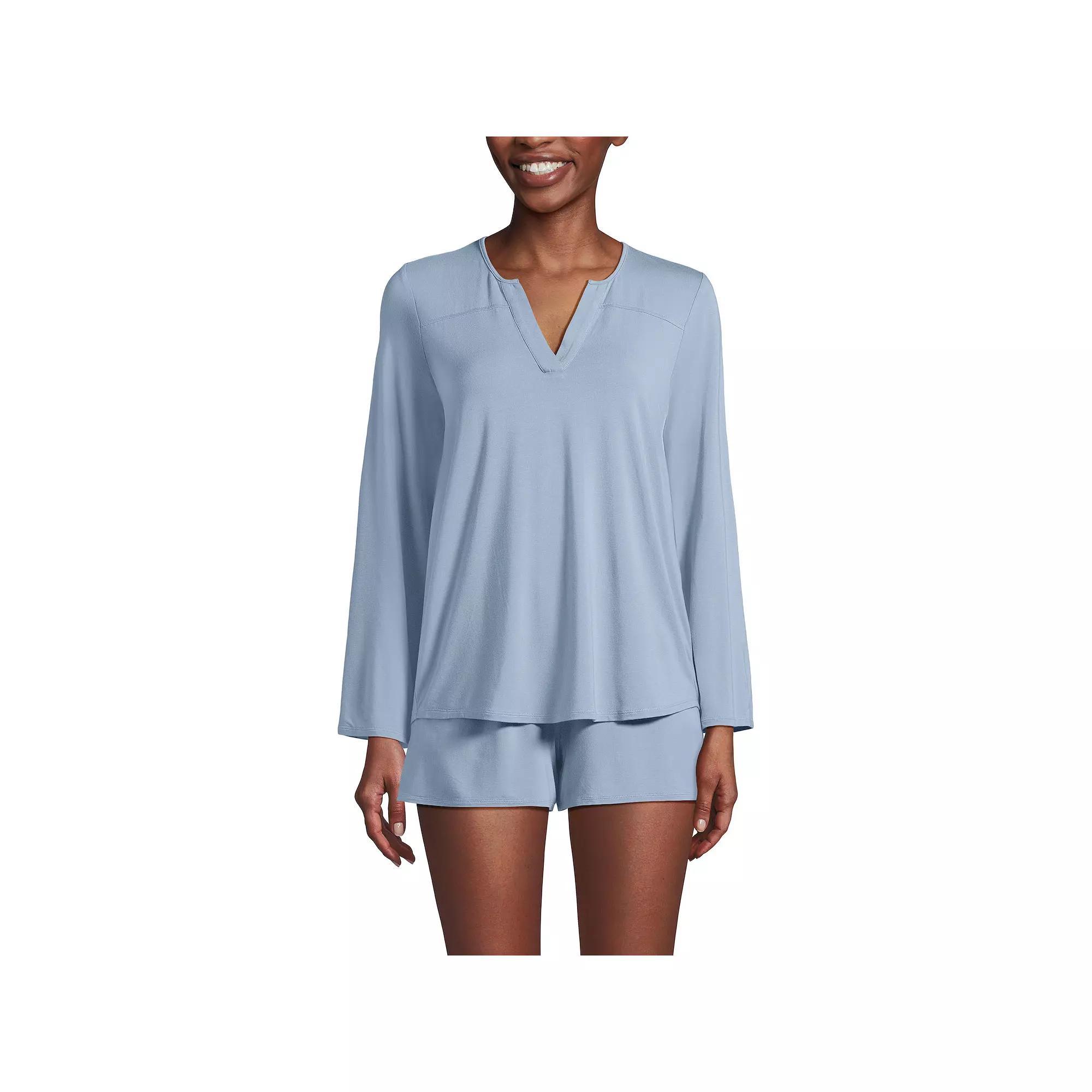 Women's Lands' End Cooling Flowy Pajama Shirt & Pajama Shorts Set, Size: Medium, Pale Grey Blue Product Image
